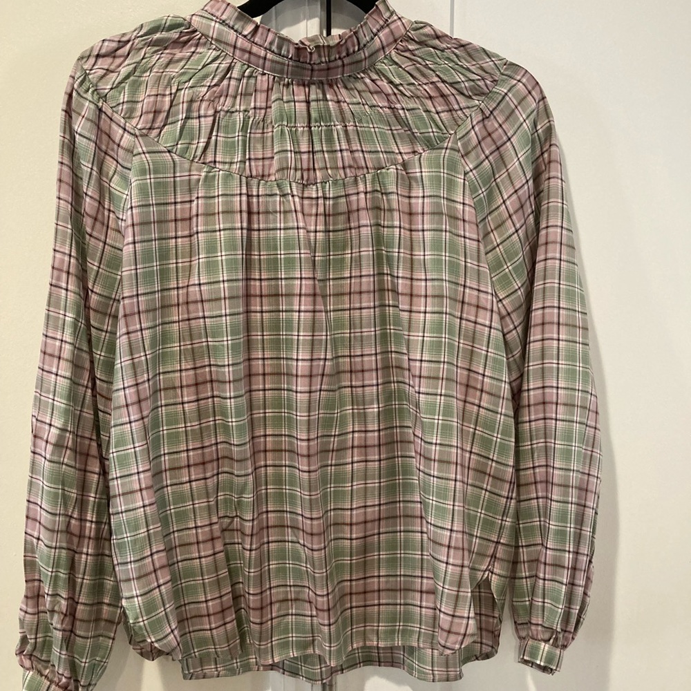 NWT Ann Taylor Loft ruffled plaid blouse